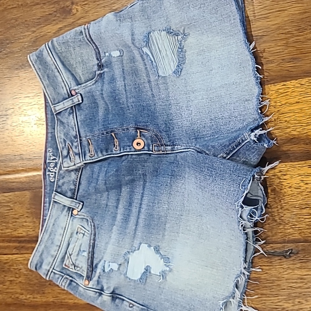 edgely Distressed High-Rise Denim Jean Shorts - Blue